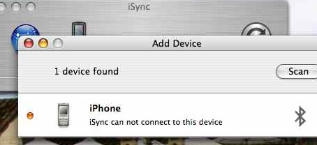 iSync can't sync with the iPhone, although it does see it as a generic handset.