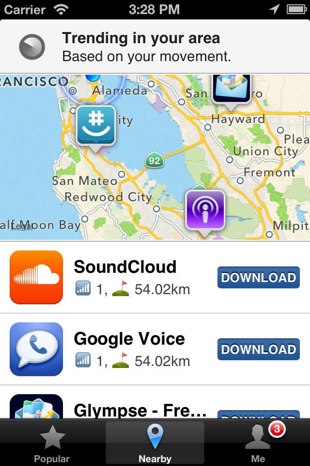 Screenshot of App Map showing what Apps are nearby on an iPhone.
