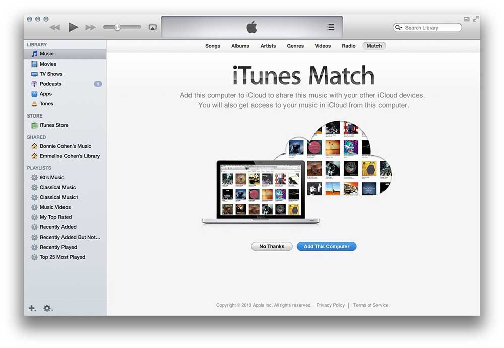 Adding an iTunes Library to iTunes Match, Apple's online cloud-based music syncing system