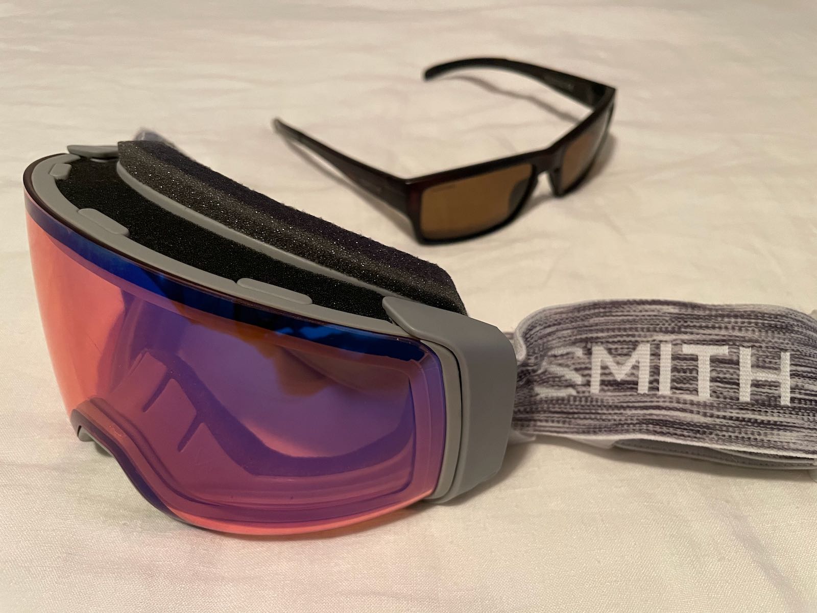 The Smith ski goggles, beside my “all-weather” Smith sunglasses.