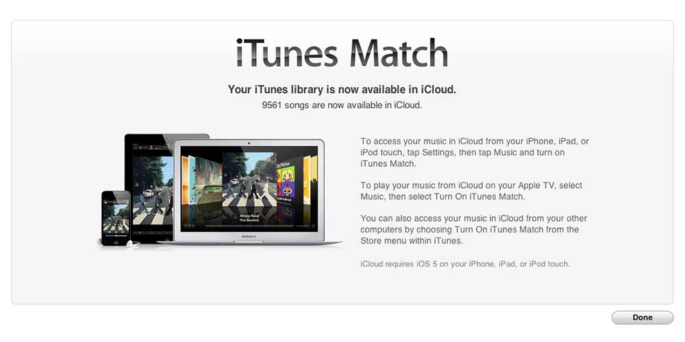 iTunes Match completed within iTunes on a Mac