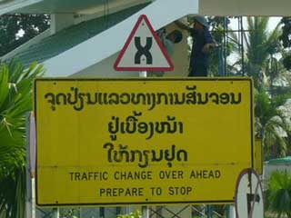 A traffic changeover sign in Thailand.