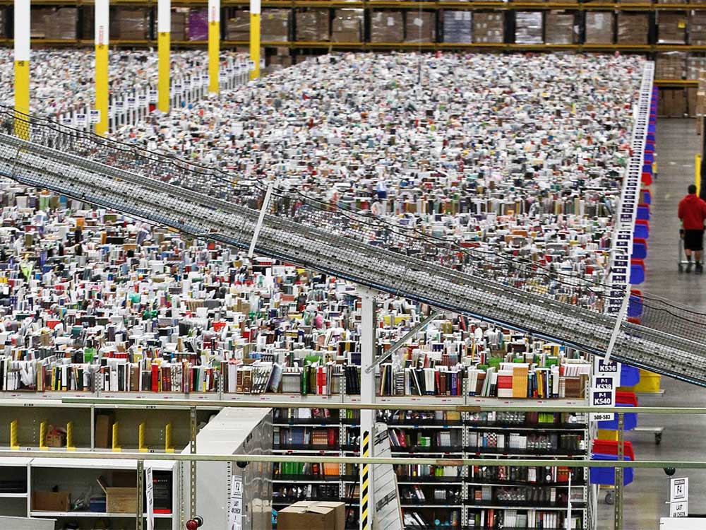 Photo of the inside of Amazon's warehouse