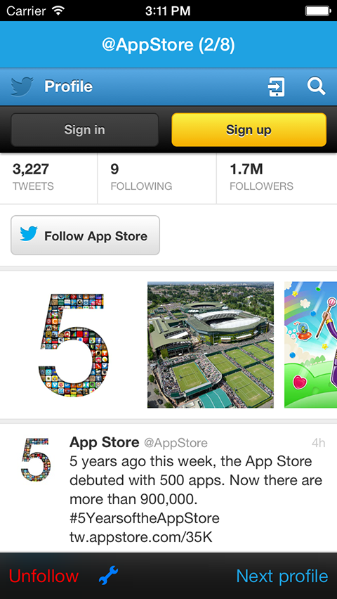 Screenshot of "Followed User Cleaner (for Twitter)" for iPhone and iPad on iOS 7