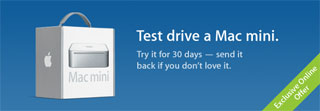 Promo image for Apple's new campaign, “Test drive a Mac Mini.”
