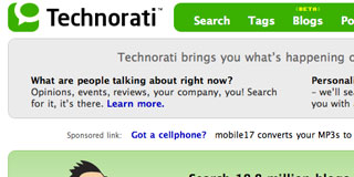 Mobile17's text ad running on Technorati's homepage for a day.