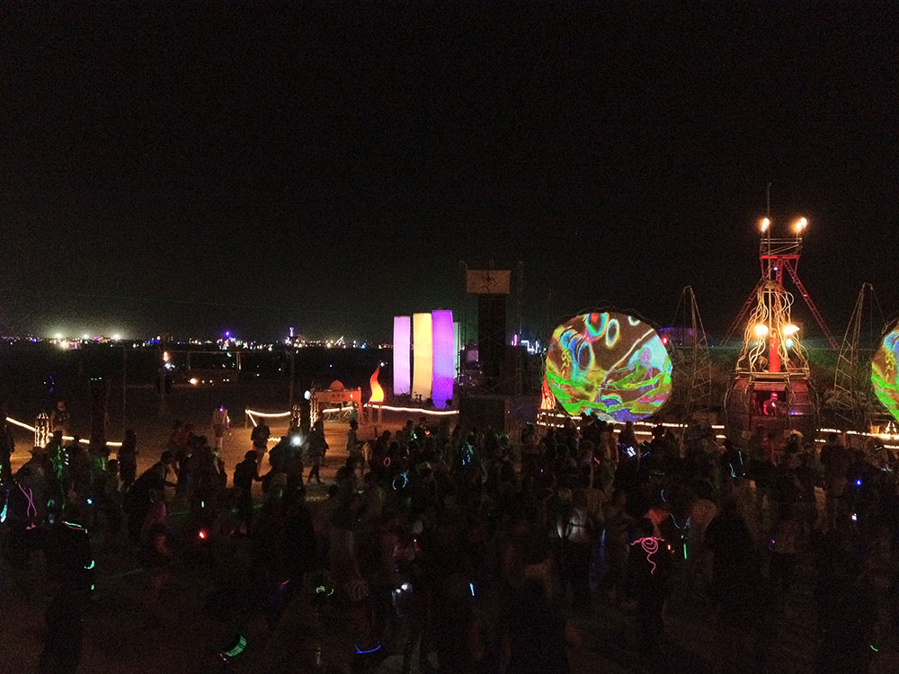 A typical scene past midnight at Burning Man. (in 2012)