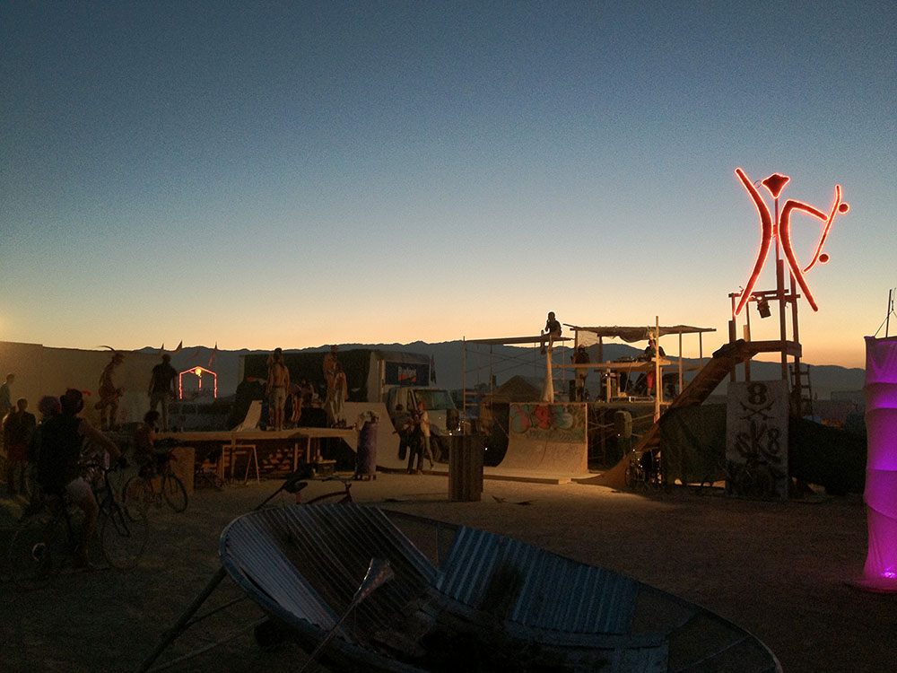 A makeshift skatepark at Burning Man.