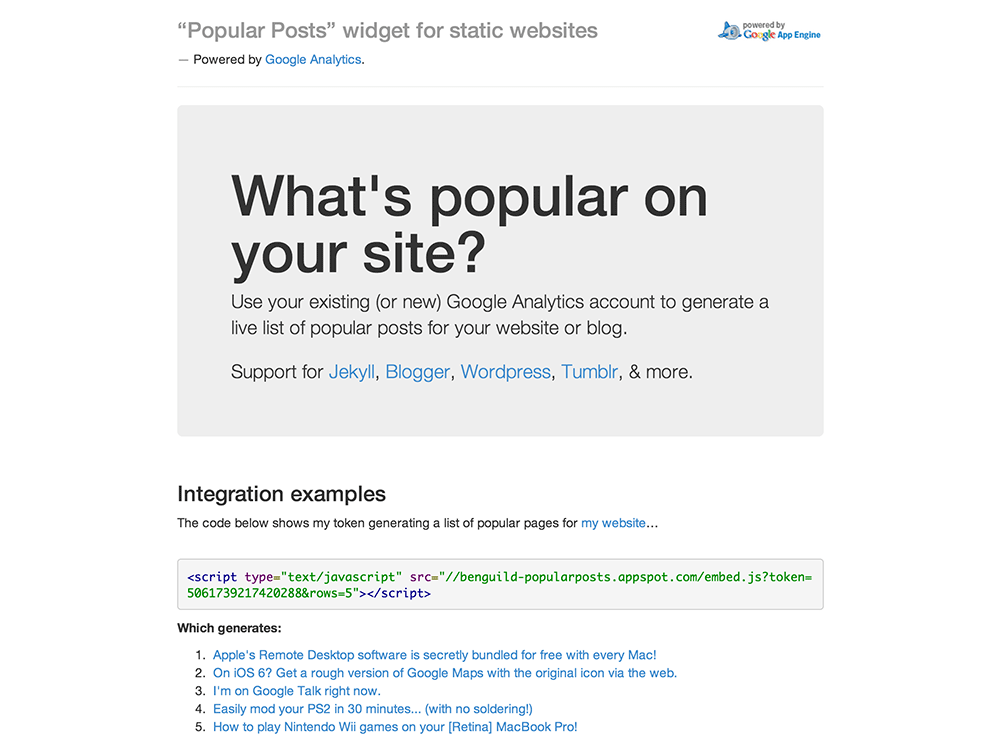 Screenshot of the “Popular Posts” widget homepage.