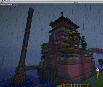 The bathhouse (温泉）from Spirited Away (千と千尋の神隠し) in Minecraft.