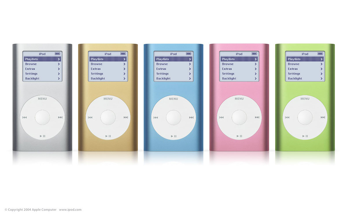 The five original colors of the iPod Mini.
